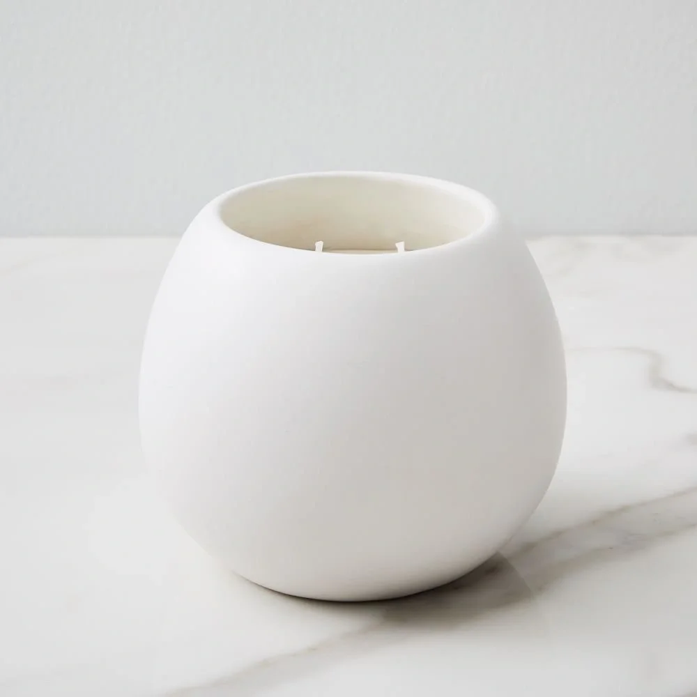 ONE OFF WHITE West Elm Pure Ceramic Two-Wick Candle